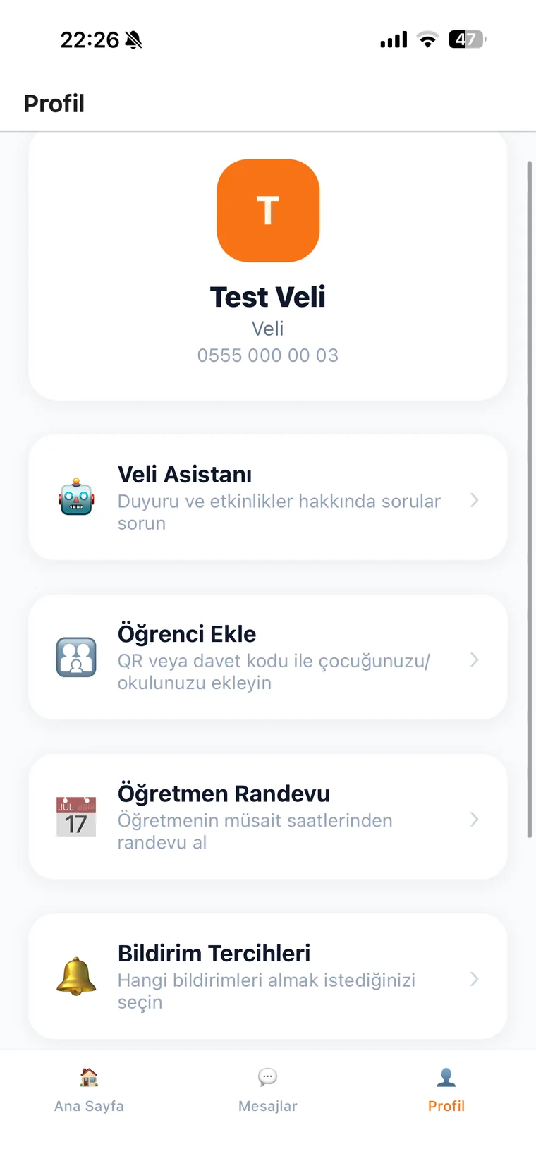 Veli: randevu talebi ve asistan