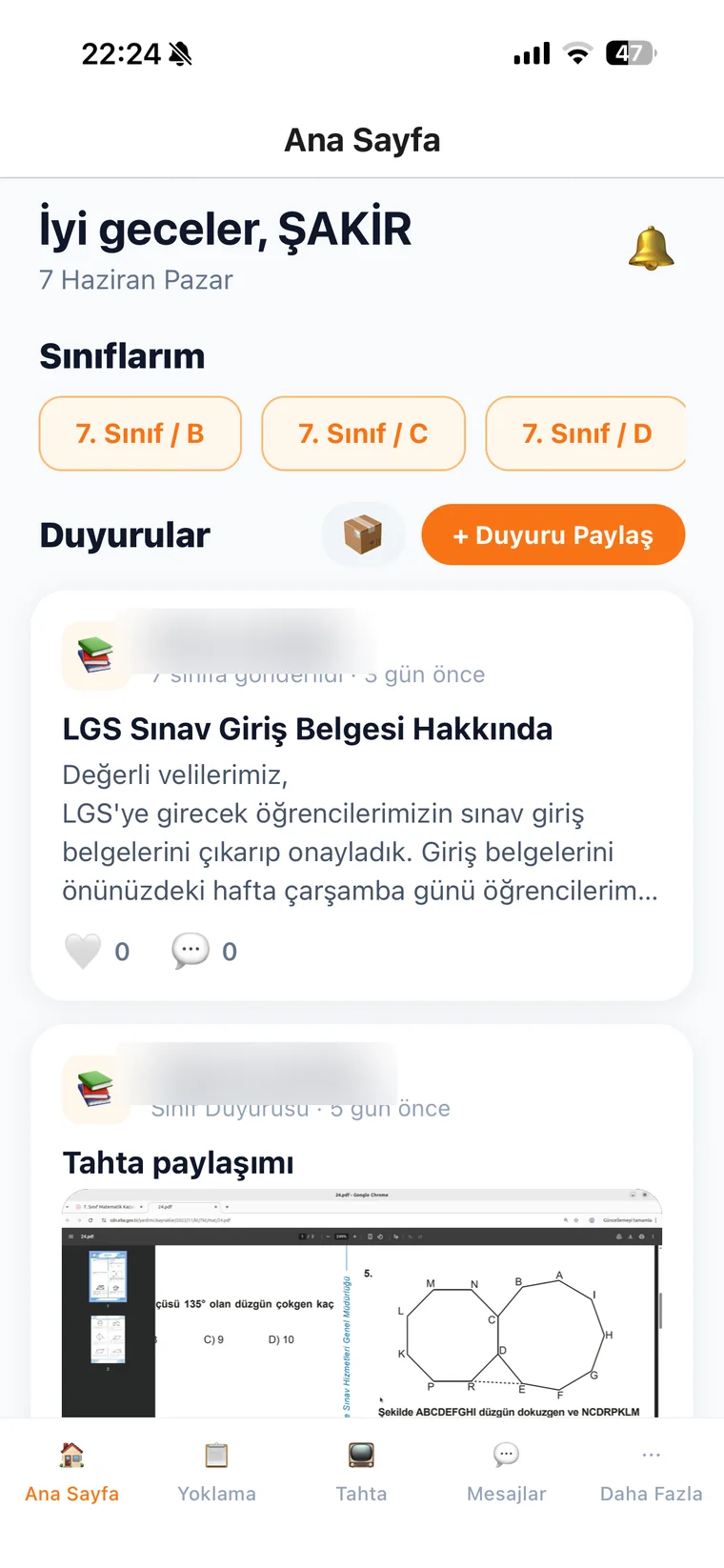 Öğretmen ana ekranı: sınıfınızın akışı